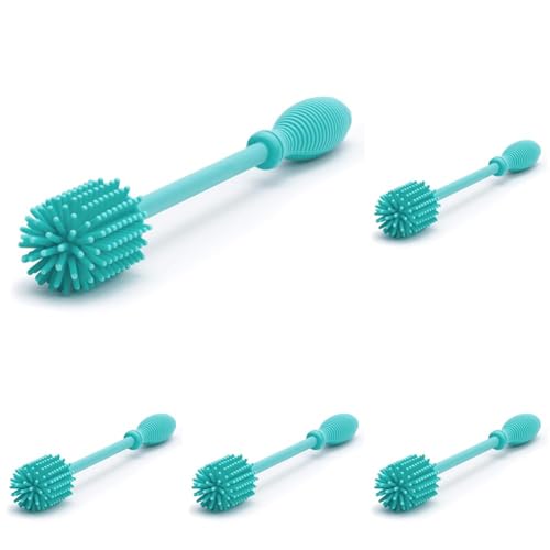 Chicco 9.5” Silicone Bottle Brush with Food-Grade Silicone Bristles | Dishwasher & Sterilizer Safe | Non-Slip, Comfort Grip Handle | Hangs for Drying & Storage | Teal (Pack of 5)