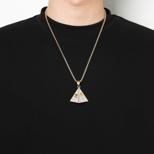 AsAlways 18K Gold Plated Pyramid Necklace for Men Stainless Steel Cubic Zirconia Coptic Ankh Cross Eye of Horus Ancient Egypt Pendant Necklace2