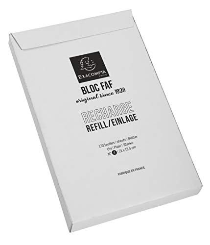 Exacompta 12514E - Recambio para bloque FAF número 4, formato 21 cm x 13,5 cm, se vende en caja de cartón individual recarga lisa, color blanco.