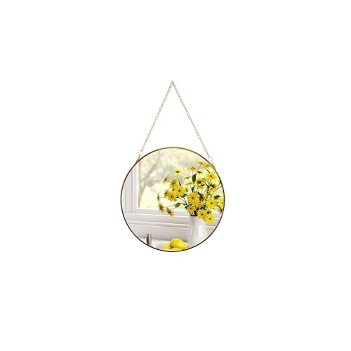 Hzxcuim 8-inch Modern Round Wall Mirror with Metal Frame and Hanging Chain Suitable for Entryway Hallway or Bathroom Small Gold Metal Frame Mirror (Gold 8 inch)