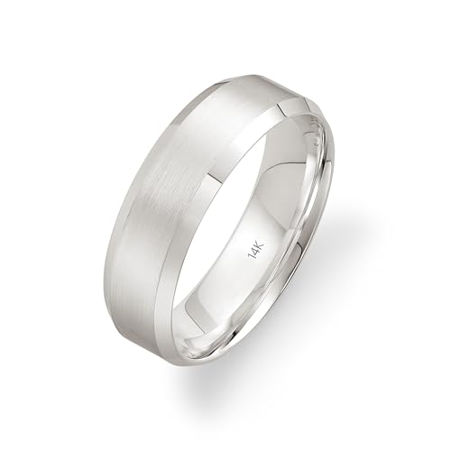Oxford Ivy Men's 14K White Gold 6MM Comfort Beveled Edge Wedding Band (Available Ring Sizes 8-12 1/2) Size 10.5