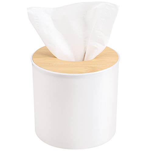 Tecbeauty Facial Tissue Dispenser Holder White Plastic Box Cover Napkin Organizer for Bathroom, Kitchen and Office Room Storage, Round