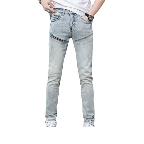 Men's Denim Trousers Street Locomotive Style Personality Zipper Slim Fit Tapered Pants
