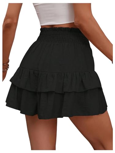 SOLY HUX Women's High Waisted Layered Ruffle Skirts Summer Vacation Shirred Flowy Mini Skirt2