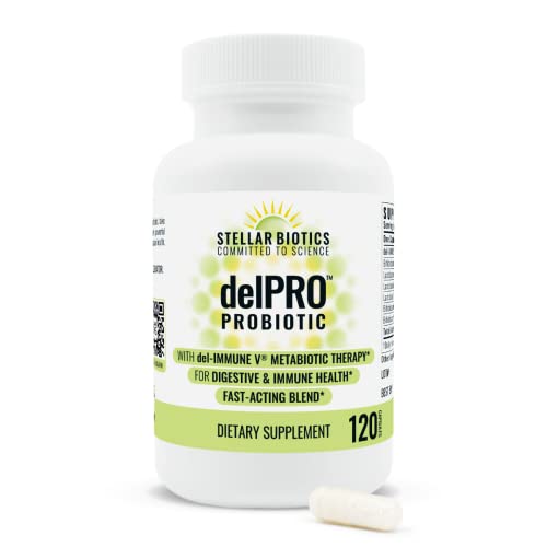 Stellar Biotics - delPRO™ PROBIOTIC (Enhanced with del-Immune V®) - Powerful Prebiotic and Probiotic Blend - Promotes Optimal Gut Health and Digestion - Balances Immune System and Mood (120 Capsules)