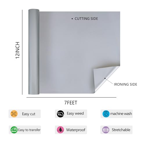 Image of RENLITONG 3D Puff HTV Matte Heat Transfer Vinyl Roll 12 inch x 7ft Iron on for Heat Press T Shirt for All Cutter Machine Heat Vinyl Design (7ft, 3D Puff Silver)