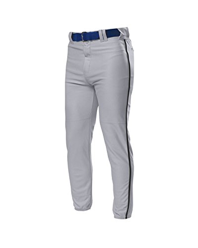 A4 Drop Ship Adult Pro Style Elastic Bottom Baseball Pant, XL, Grey/Black
