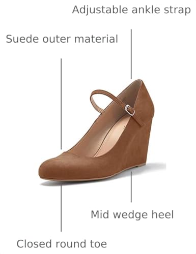 Image of Coutgo Womens Wedge Pumps Dressy Mary Jane Shoes Comfort Wedges Closed Toe Ankle Strap Heeled Shoes