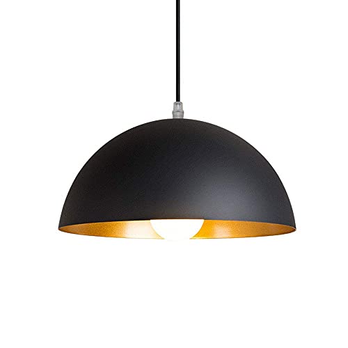 Lámpara industrial negra con pantalla de cúpula metálica reflectante e iluminación dirigida