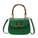 Bolsos de mano de cuero para mujer, con forma de bambú, asa superior, bolso cruzado vintage, Verde
