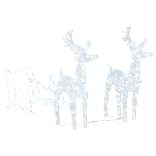 vidaXL Rentiere Schlitten Weihnachtsdekoration Weihnachtsbeleuchtung Deko Rentierschlitten Weihnachtsdeko Innen Au&szlig;en 160 LEDs 130 cm Acryl