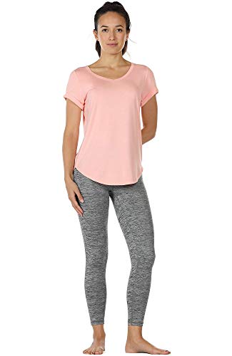 Image of icyzone Open Back Yoga Shirts for Women - Exercise Workout Tops, Athletic Short Sleeves, Running T-Shirts Loose Fit