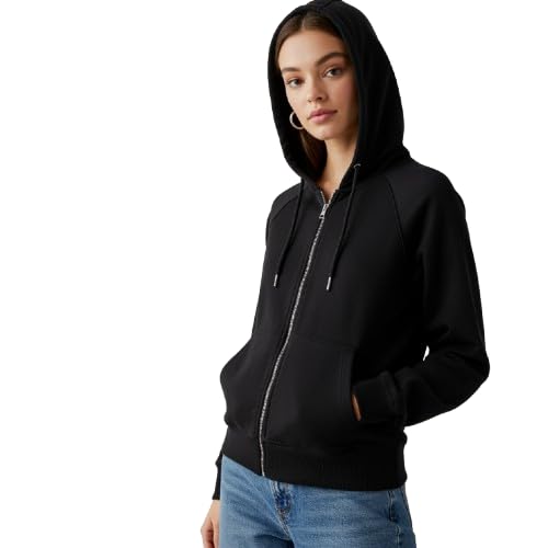 cozy & cove Women's Cotton Fleece Stylish Hoodies | Full Sleeve Solid Zipper Hooded | Side Pockets| Casual Lightweight Winter Wear Sweatshirt for Women-Black-XXL-picture-10
