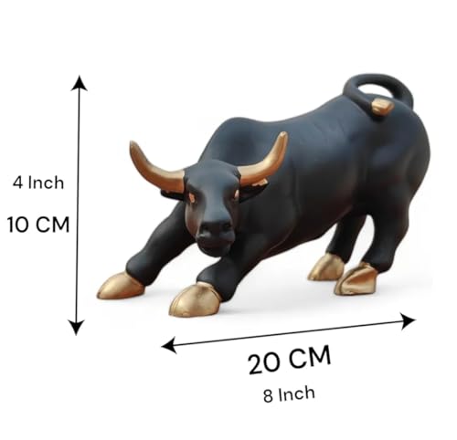 Image of UAG Exports Black Matt Charging Bull Statue with Golden Eyes | Geometric Polyresin Bull Idol for Stock Market Decor, Office Desk, Trader Room Showpiece & Business Gifting (9 Inch)