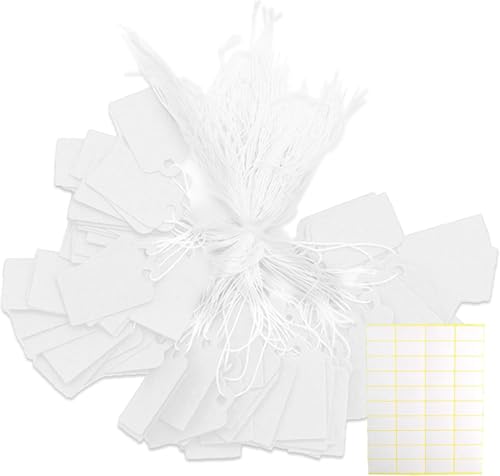 500 Piezas 23x13mm Etiquetas,Etiquetas Precio con Cordón Elástico, Blanco Etiquetas Pantalla con 600 Pegatinas,Versátil y económica Etiquetas de precio de papel,Para Organización