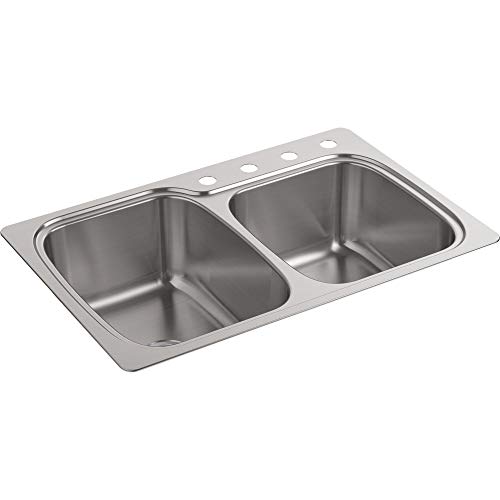 Verse 33" Top-/Undermount Double-Bowl Kitchen Sink, Stainless Steel, 4 Faucet Holes, Durable and Versatile Design, K - KOHLER 75791-4-NA