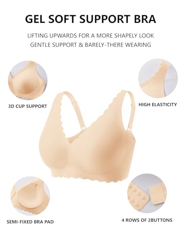 Push Up Bras for Women No Underwire Seamless Support Full Coverage Plunge Bralettes Wireless Scalloped Tshirt Bras