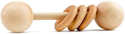 Wood Baby Rattle Teether by Homi Baby, Perfect Montessori Grasping Teething Toy for Babies, Handmade in The USA, Sealed with Organic Virgin Coconut Oil & Beeswax (Natural)