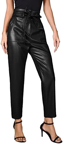GRACE KARIN Women's Faux Leather Pants High Waist Straight PU Legging Trousers with Pockets Black L
