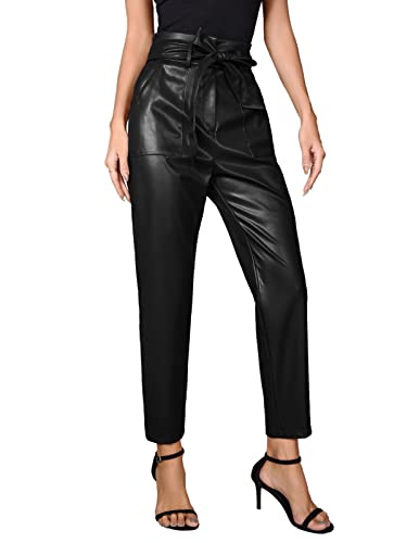 Grace Karin Women's Faux Leather Pants High Waist Straight Pu Legging Trousers With Pockets Black L #TOP3