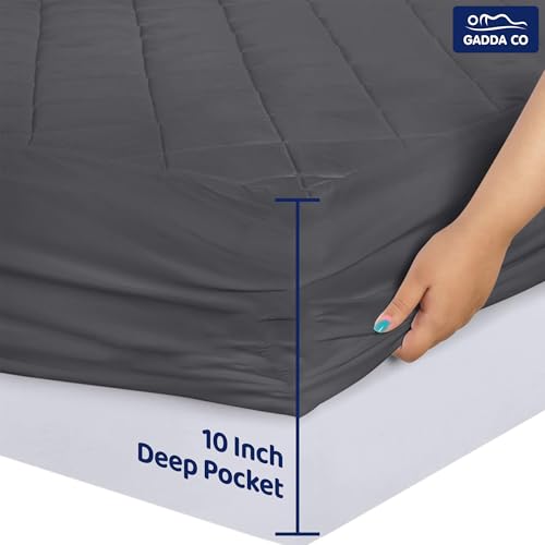 Image of GADDA CO Waterproof Cotton Quilted Mattress Protector King Size (84x72 Inch | 7x6 Ft) | Breathable Hypoallergenic Noiseless Ultra Soft Elastic Fitted Bed Protector | Washable Mattress /Bed Cover - Grey