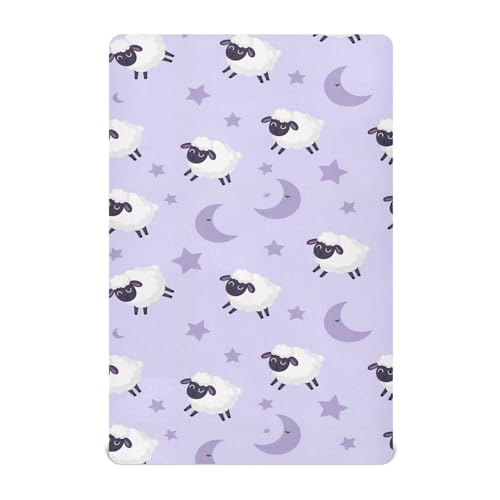 Image of Sheep Moon Stars Purple Fitted Crib Sheet for Boys Girls Baby Bed Sheet for Baby Gift,52 X 28 in
