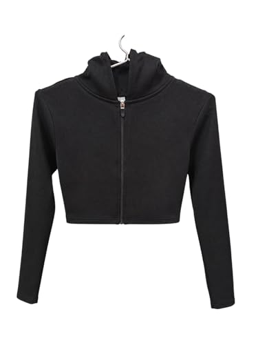 Image of Rabboni Women's Ribbed Crop Hoodie Sweatshirt with Front Zip Closure | Full Sleeve Stretch Knit Crop Top | Slim Fit Casual Hoodie for Gym, Yoga, Travel & Everyday Wear.