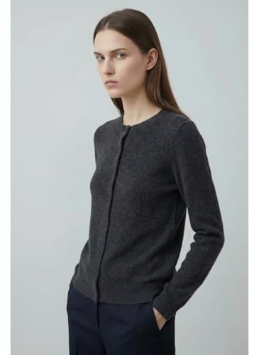 Image of JENNIE LIU Women's 100% Cashmere Button Front Long Sleeve Crewneck Cardigan Sweater