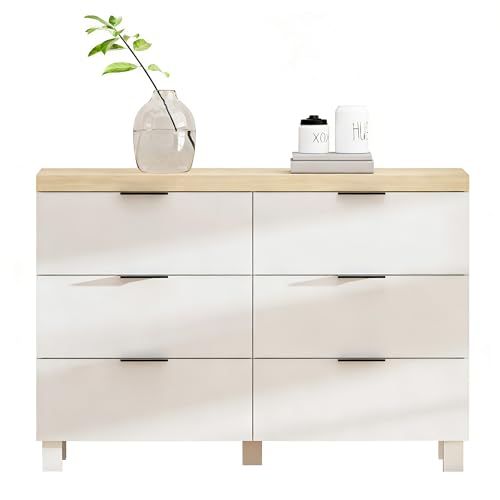 HULANAN Comoda Dormitorio 6 Cajones, Cajonera Dormitorio,109×75×39 cm, Sinfonier Blanca, Gavetero Dormitorio, Mueble de Almacenamiento para Adulto (Blanca)