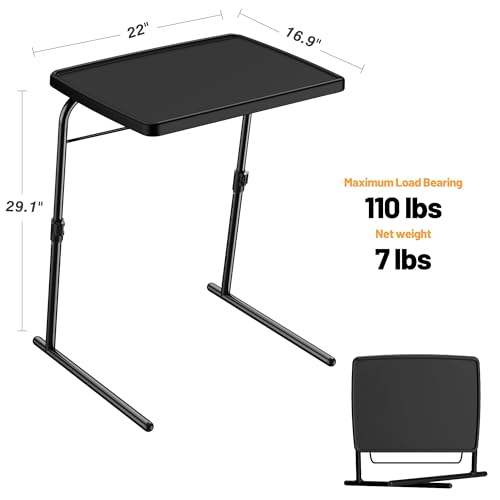 Max TV Tray Table, Allpop Adjustable Large TV Tray for Eating, Folding Dinner Laptop Table on Couch & Bed with 6 Heights & 3 Tilt Angles, Black