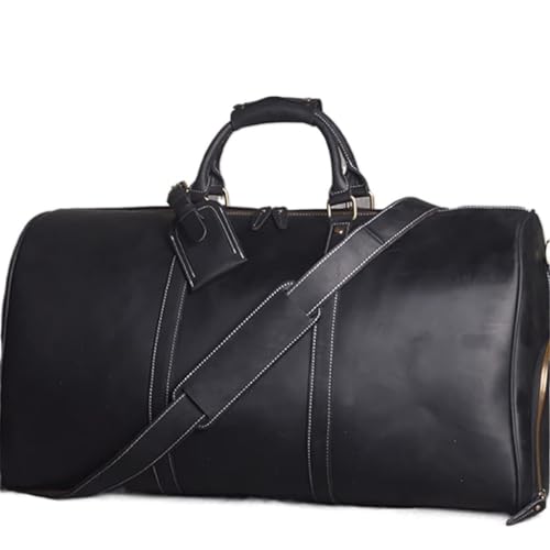 GIISH Bolso de cuero de vaca de viaje casual vintage de gran capacidad de gran capacidad para hombre de cuero genuino mensajero de un solo hombro portátil con bolsa de zapatos, Black