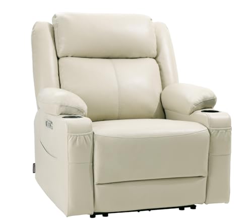 EONIX Wall Hugger Recliner for Small Space, Real Zero Clearance Power Recliner, Lazy Boy Recliner Chair with Cup Holders for RV, Living Room, Bedroom, SXXY011990, Cream White