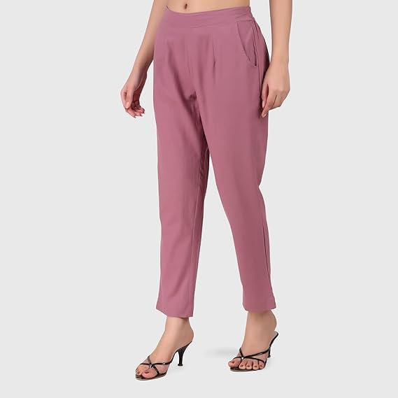 Image of Aarav Fabric Women's 100% Cotton Casual Pant | Ankle Length Regular fit Cotton Trouser | Straight Fit Formal Pants for Kurti, Office, Casual and Daily Outdoor Lifestyle