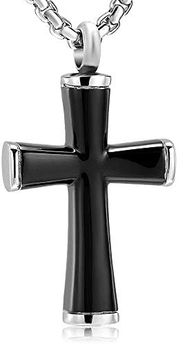 Oinsi Cross Cremation Necklace for Ashes Stainless Steel Crucifix Memorial Urn Jewelry for Women Men Keepsake Pendant(Black)