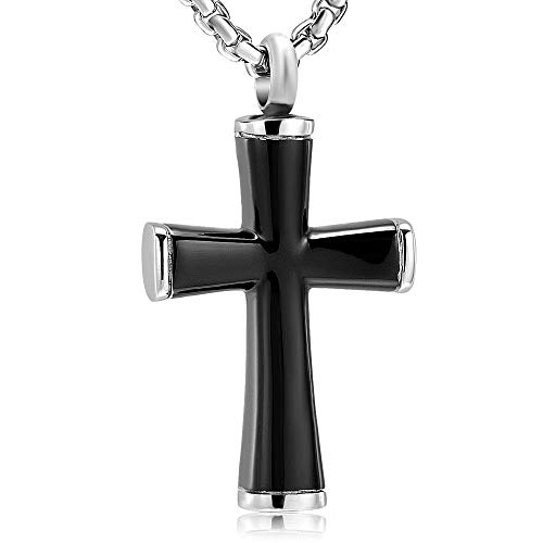 Oinsi Cross Cremation Necklace for Ashes Stainless Steel Crucifix Memorial Urn Jewelry for Women Men Keepsake Pendant(Black)