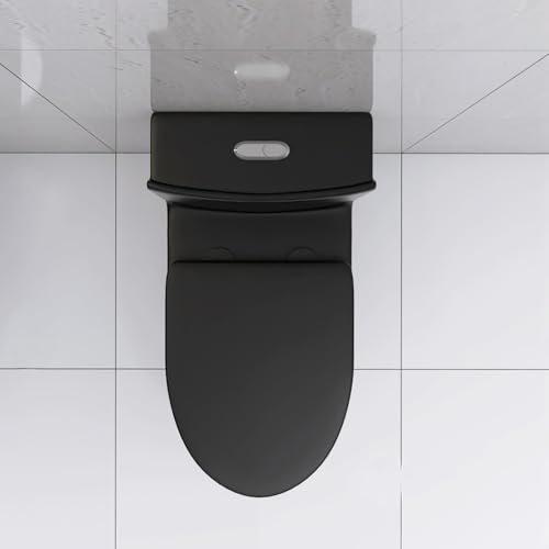 Inodoro alargado de una pieza negro mate con descarga dual ahorro de agua 1.1/1.6 GPF miniatura 2