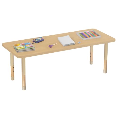 Image of 24 inch x 60 inch Rectangle Kids Classroom Table with Adjustable Chunky Wood Legs