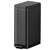 Slim Trash Can with Lid Soft Close, 15 Liter Stainless Steel Step Trash Bin, Rectangular Garbage Can Wastebasket with Removable Inner Bucket for Bedroom, Bathroom, Kitchen, Office(Black)