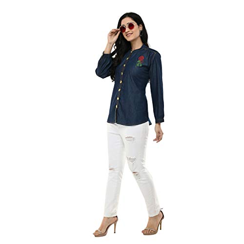 Image of Maahi Women's Denim Blue Embroidery Casual Shirt