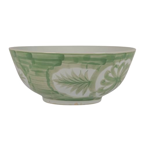 Image of Creative Co-Op Hand-Painted Stoneware Bowl with Water Color Floral Design, Green