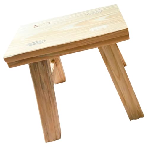 Hemobllo Taburete Madera Maciza, Taburete bajo Rectangular 19 Cm Alto, 26x13 Cm, Acabado Barniz Transparente, Adecuado para Baño y Uso Doméstico en Hogar y Jardín