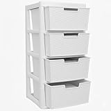 SIDSONS - Large Plastic Rattan Style Storage Drawer - Durable & Stylish Cabinet with Smooth Pull Drawers - Multipurpose Organizer for Clothes Toys, Kitchen, Home & Office Use (Rattan/white, 4 Tier)
