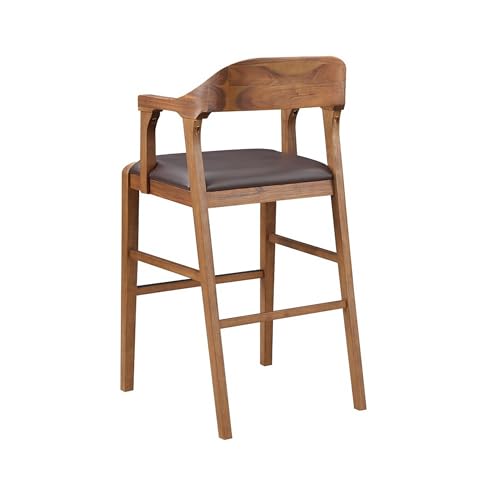 Benzara Rase Silla Butaco de 29 Pulgadas, Asiento de Cuero Sintético Marrón, Respaldo Curvo Abierto miniatura 6