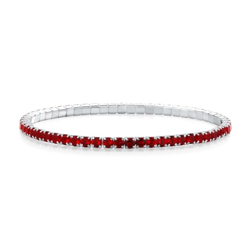 DAYBYDAY Ruby Tennis Bracelets for Women 925 Sterling Silve Stackable Stretch Bracelets 3mm Thin Adjustable July Birthstone Bracelet 7.25 Inch
