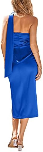 Abito Midi In Raso SOMTHRON Donna - Girocollo Con Lacci - Vita Alta A-Line - Blu Taglia M - Vestito Estivo Elegante - 2