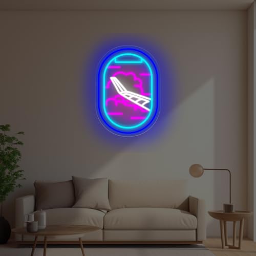 Image of Plane Window View Neon Sign, Airplane Led Sign, Plane View Neon, Custom Neon Signs, Home Wall Decor, Bedroom LED Light, Personalized Gifts, 16.5 inchx12 inch
