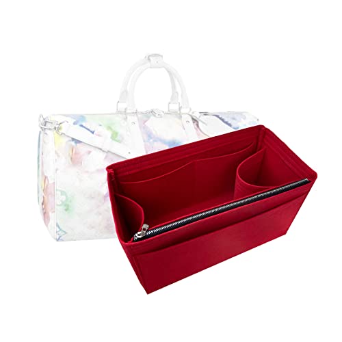 Divitize Premium Purse Organizer compatible with LV Keepall 25/35/45/50/55/60 — Handmade Perfect Fit, Snug & Sturdy 3mm Thick Felt, Double-Layered Base (Scarlet, Keepall 50)