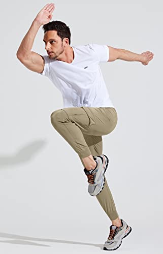 Libin Men's Lightweight Joggers Quick Dry Cargo Hiking Pants Track Running Workout Athletic Travel Golf Casual Outdoor Pants, Khaki L #TOP4