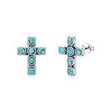 BETHZA Pendientes de cruz turquesa plata de ley 925 turquesa natural Cruz Pendientes Occidentales joyas regalos para mujeres