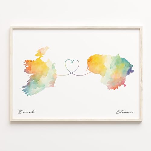 Ireland to Lithuania Print, Watercolor Map Poster, Libyan Travel Wall Art, Home Abroad Gift